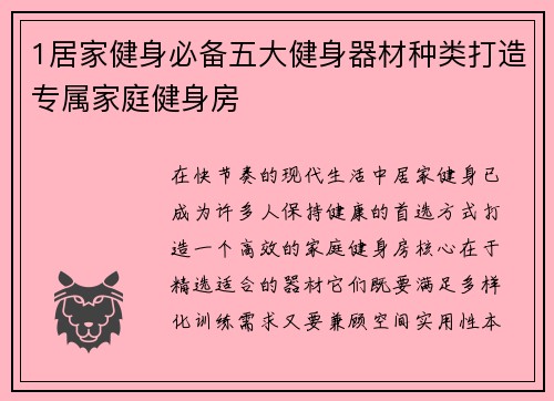 1居家健身必备五大健身器材种类打造专属家庭健身房