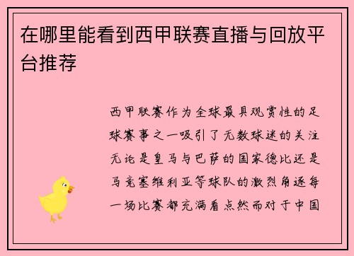 在哪里能看到西甲联赛直播与回放平台推荐