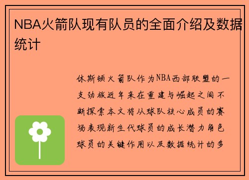 NBA火箭队现有队员的全面介绍及数据统计